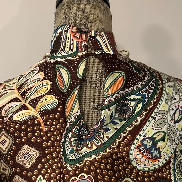 Nasty Gal Brien Paisley Print boho mini shift Dress with bell sleeves size 6 - Picture 8 of 13